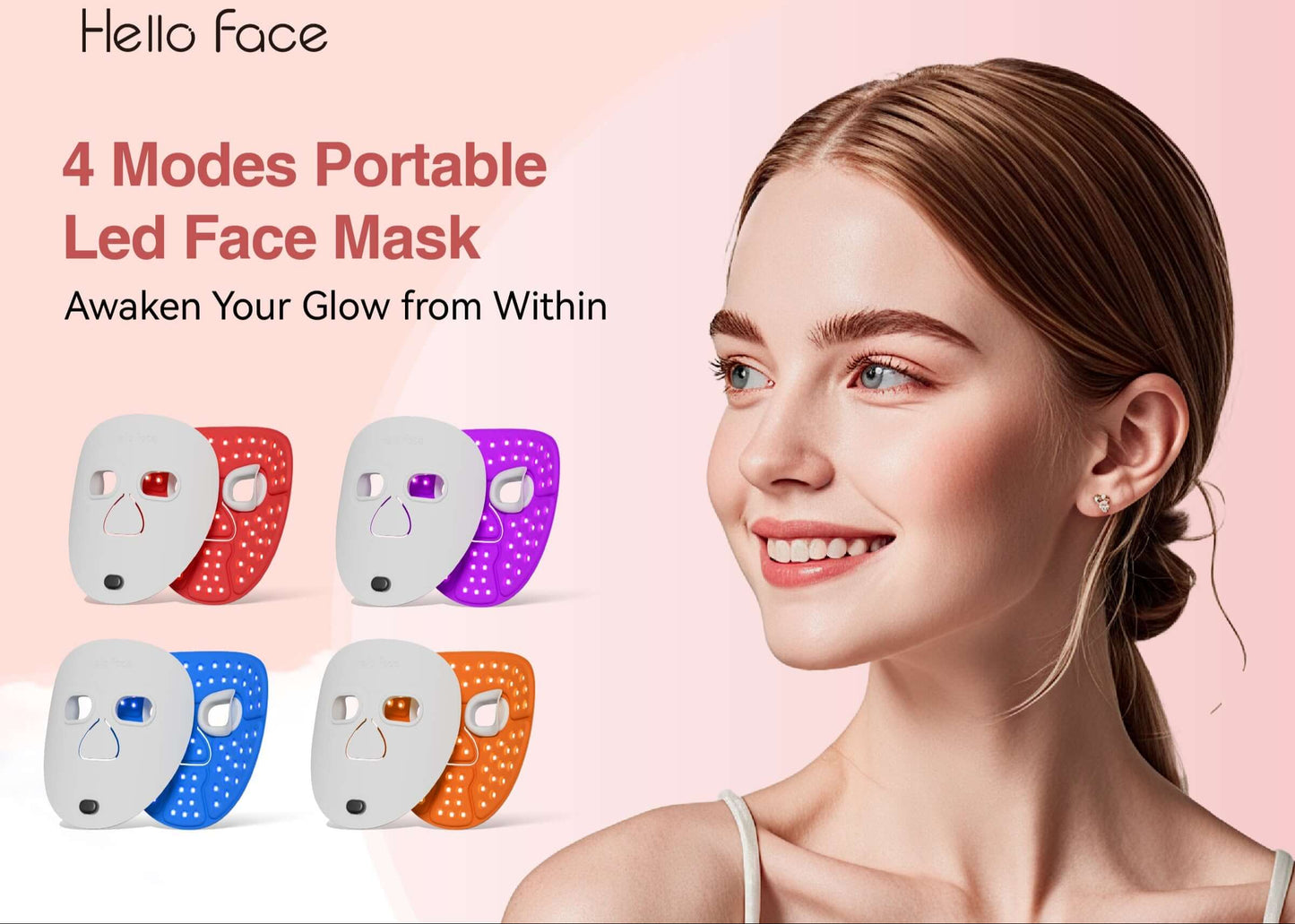 Hello Face M500 Facial Mask Near-Infrared Light Face Mask Wireless Blue Amber Red Light Therapy Led Mask Portable At Home Travel