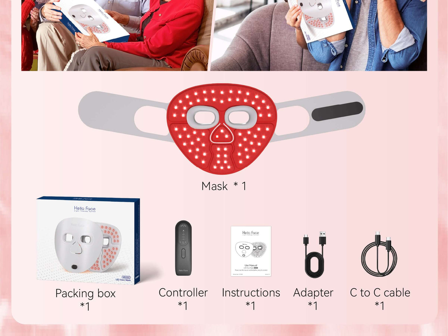 Hello Face M500 Facial Mask Near-Infrared Light Face Mask Wireless Blue Amber Red Light Therapy Led Mask Portable At Home Travel